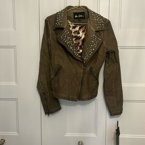 Olive green studded Sam Edelman moto jacket